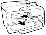 Sådan fjernes papirstop i indbakken 1. Fjern papirbakken ved at trække den helt ud af printeren. 2. Kontrollér papirbakkeområdet under printeren. Fjern det fastklemte papir. 3.