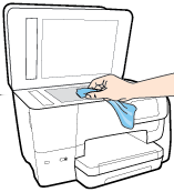 Sådan rengøres scannerglaspladen ADVARSEL! Sluk printeren ved at trykke på (knappen Strømafbryder), og tag netledningen ud af stikkontakten, før du renser printeren. 1. Løft scannerlåget. 2.