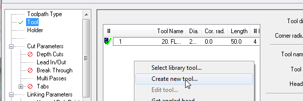 Fjern visningen af alle værktøjsbaner med og +t på tastaturet. I denne øvelse skal værktøjet (Rejferen ) ikke vælges fra værktøjsbiblioteket, men skabes helt fra bunden.