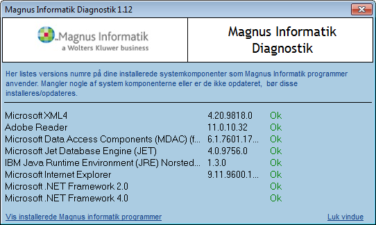 Herefter viser programmet, om der er fejl i installationen af Magnus:Årsafslutning og