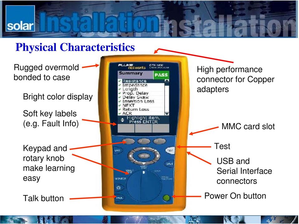 Fault Info) Keypad and rotary knob make learning easy Talk button High