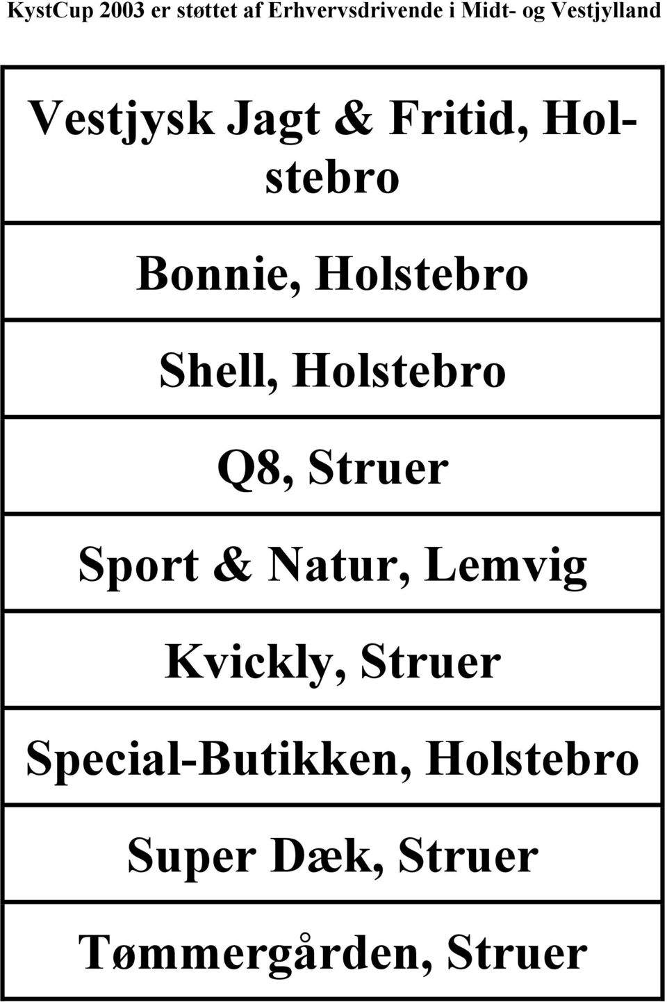 Holstebro Shell, Holstebro Q8, Struer Sport & Natur, Lemvig