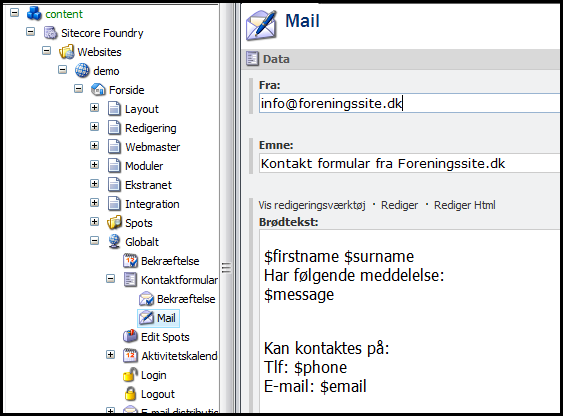 Samtidigt sendes en mail til den mail-adresse som er angivet i Guiden under Kontaktinformation. Indholdet i denne mail kan tilpasses.
