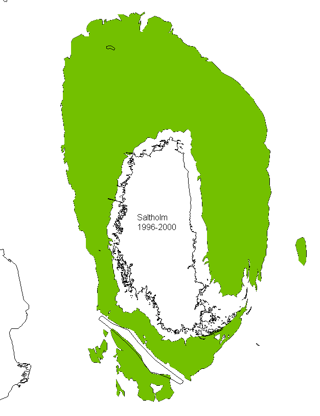 Det historiske areal er estimeret ved at antage, at det udgjorde samme andel af hele Øresunds ålegræsareal dengang som i dag. År Areal km² % af potentielt areal Tidl.