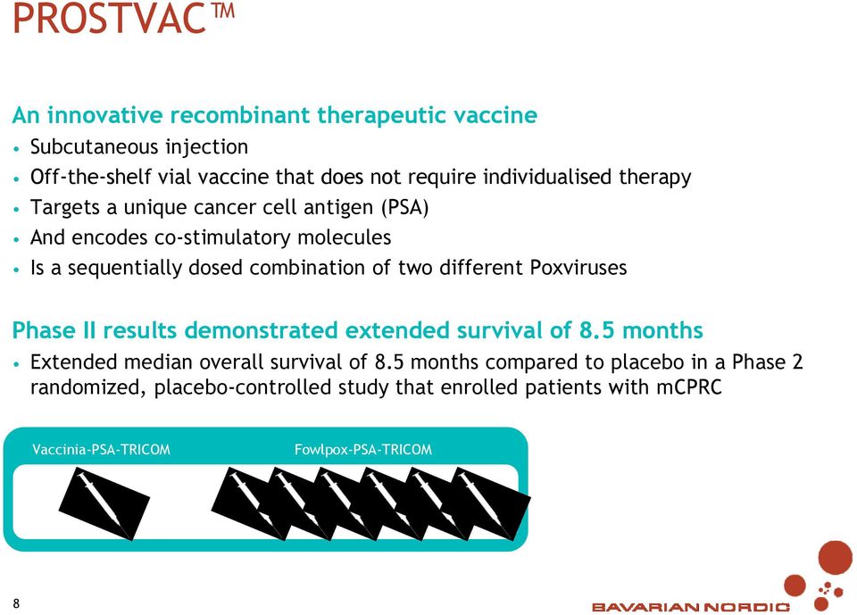 combination of two different Poxviruses Phase II results demonstrated extended survival of 8.