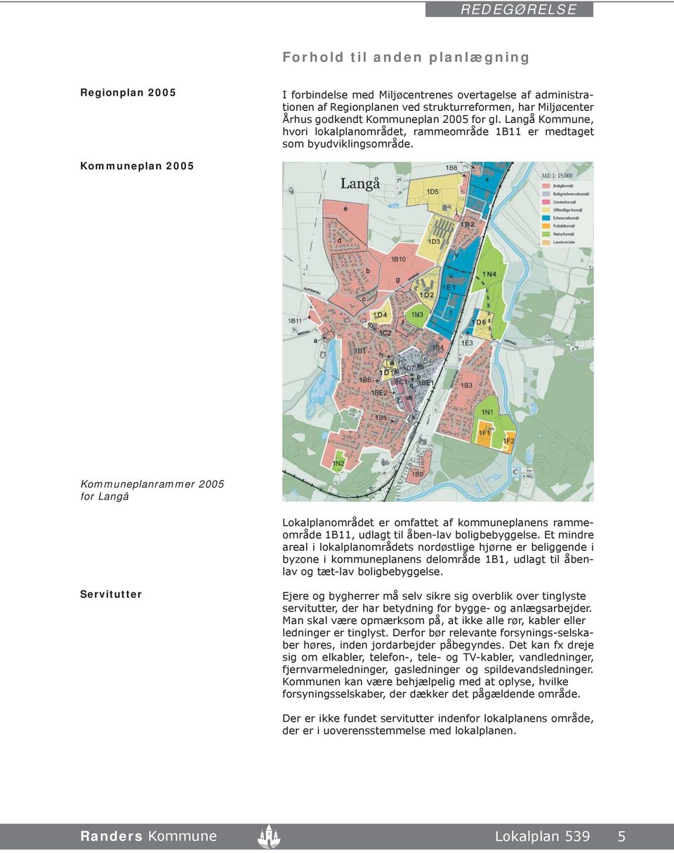 Kommuneplan 2005 Kommuneplanrammer 2005 for Langå Lokalplanområdet er omfattet af kommuneplanens rammeområde 1B11, udlagt til åben-lav boligbebyggelse.