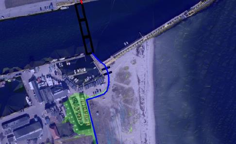 BESKRIVELSE AF KYSTSIKRINGEN SLUSEKLAPPER I HAVNEINDLØB Placering af tre sluseklapper i havneindløbet i kote 5,0 m Sluseklapper er ikke synlige undtaget ved stormflodsvarsling.
