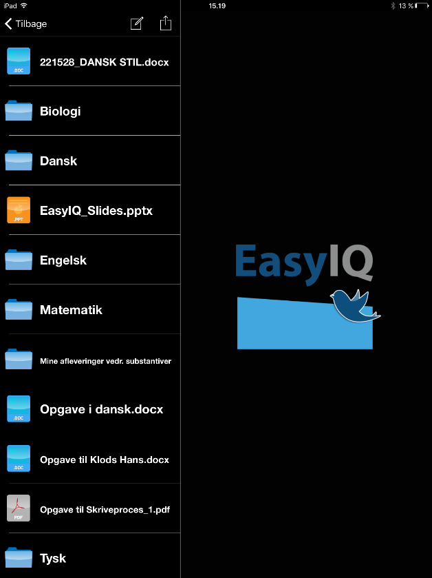 4. Du bliver nu logget ind. 5. Du kommer nu til startsiden i EasyIQ App en, hvor du befinder dig i paneler. Kom i gang med at bruge EasyIQ App en 1.