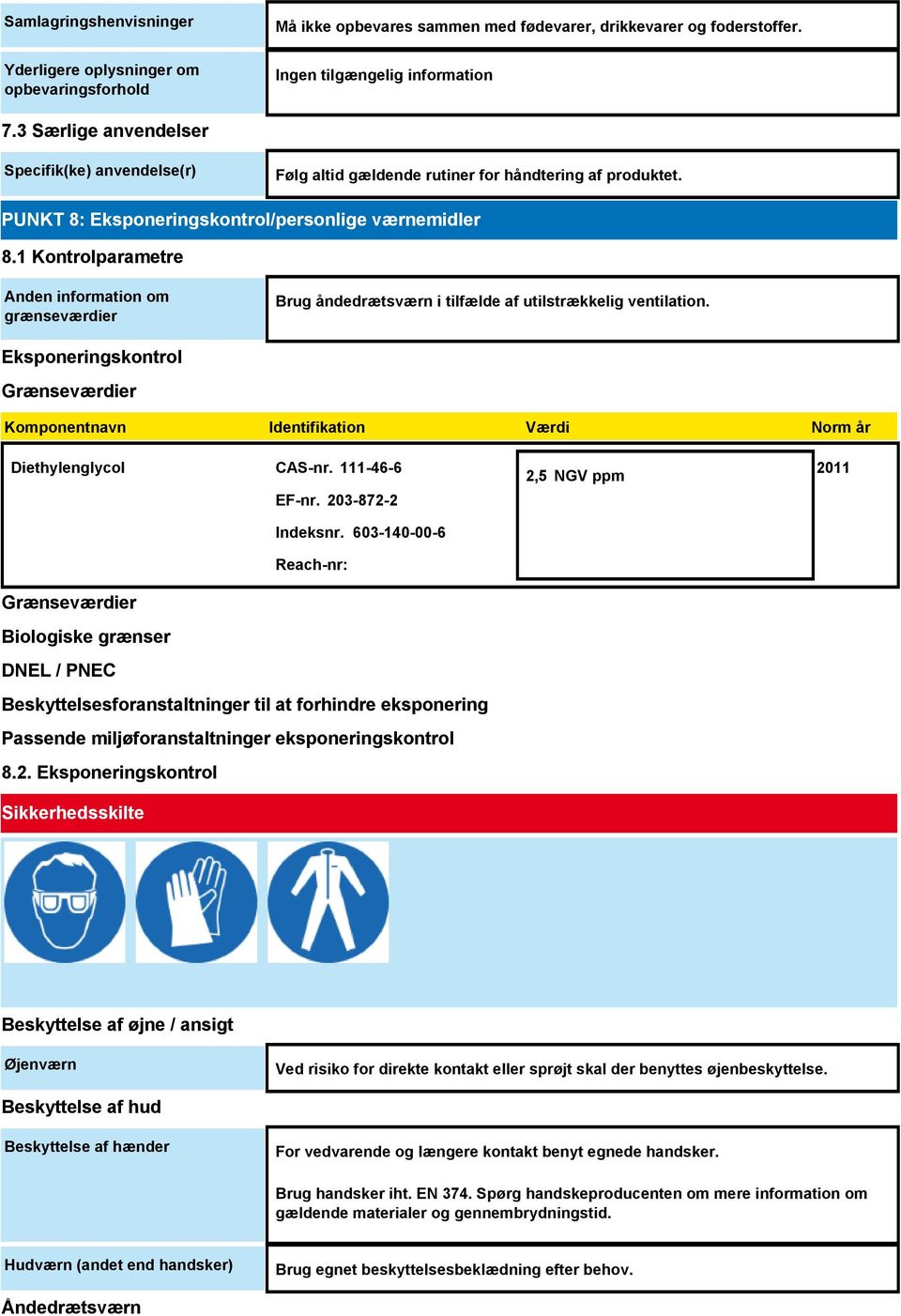 1 Kontrolparametre Anden information om grænseværdier Brug åndedrætsværn i tilfælde af utilstrækkelig ventilation.
