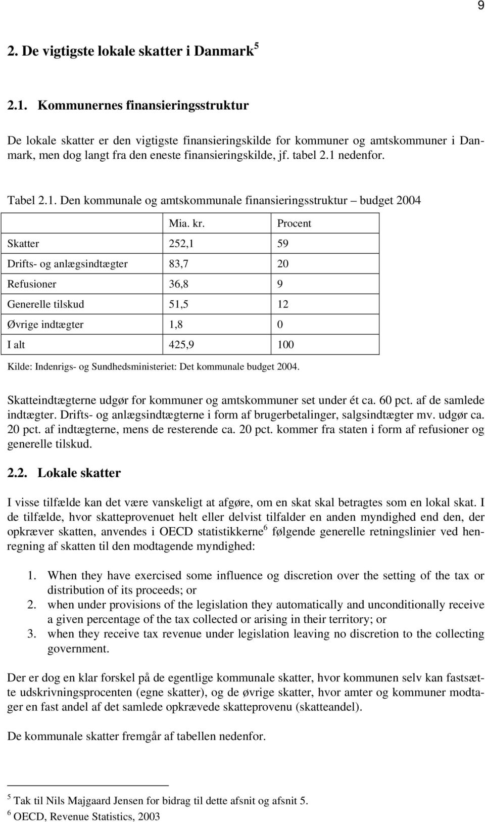Tabel 2.1. Den kommunale og amtskommunale finansieringsstruktur budget 2004 Mia. kr.