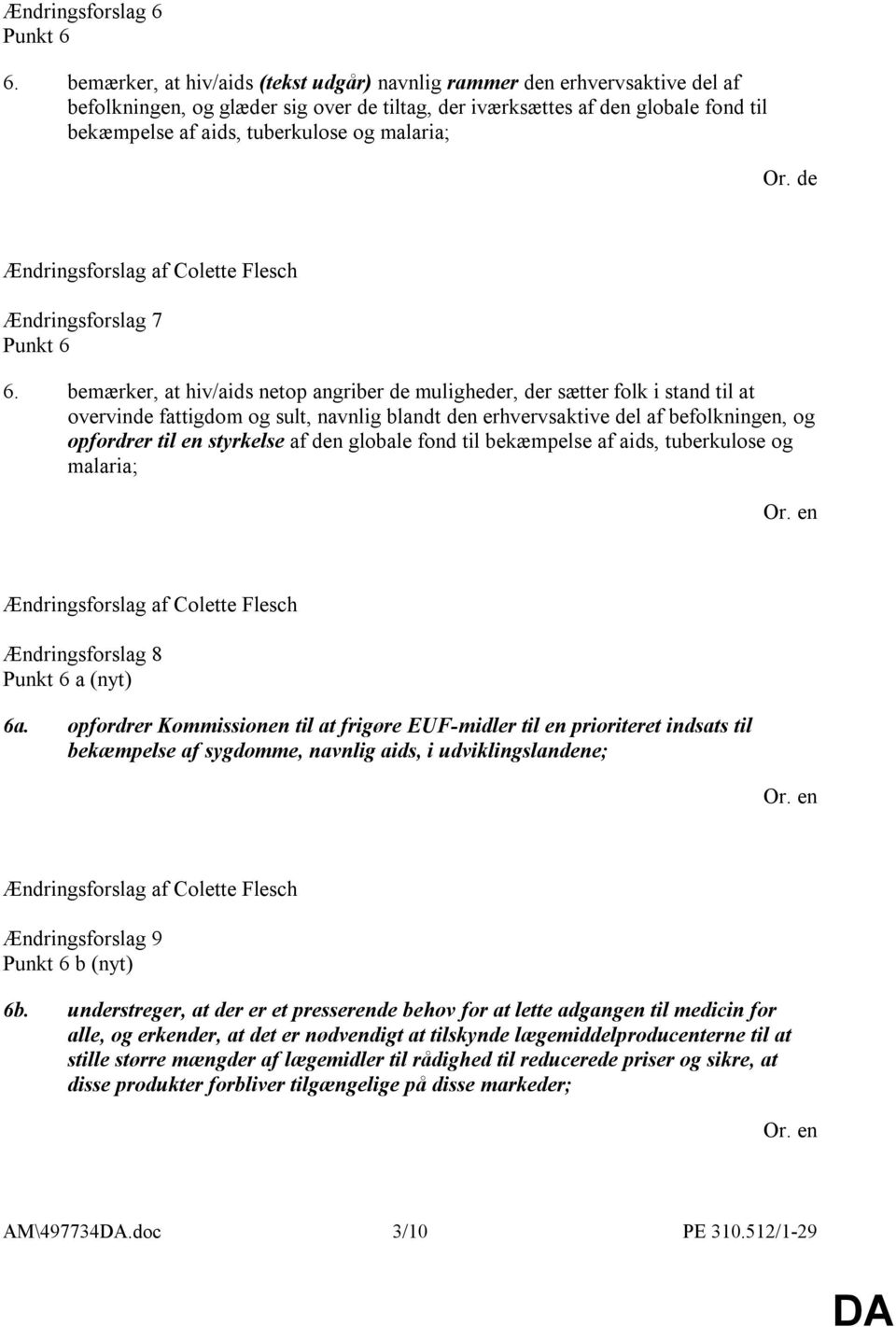 malaria; Ændringsforslag af Colette Flesch Ændringsforslag 7 Punkt 6 6.