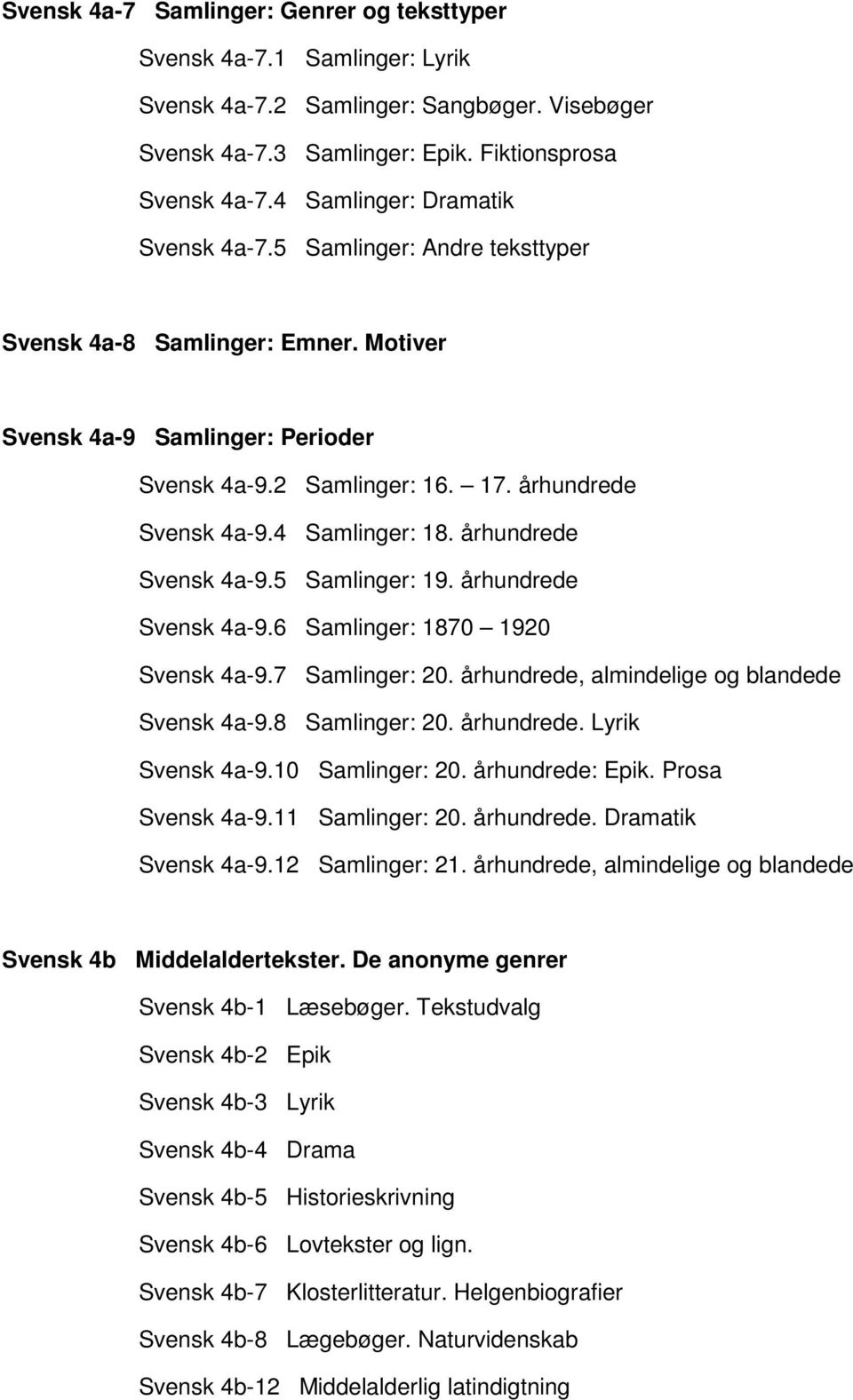 4 Samlinger: 18. århundrede Svensk 4a-9.5 Samlinger: 19. århundrede Svensk 4a-9.6 Samlinger: 1870 1920 Svensk 4a-9.7 Samlinger: 20. århundrede, almindelige og blandede Svensk 4a-9.8 Samlinger: 20.