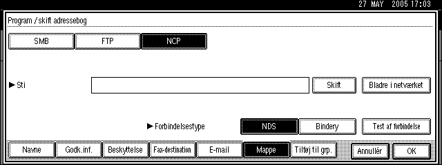 Registrering af adresser og brugere for fax-/scanner-funktioner 5 G Tryk på [Angiv anden godk.inf.] til højre for Mappegodkendelse.