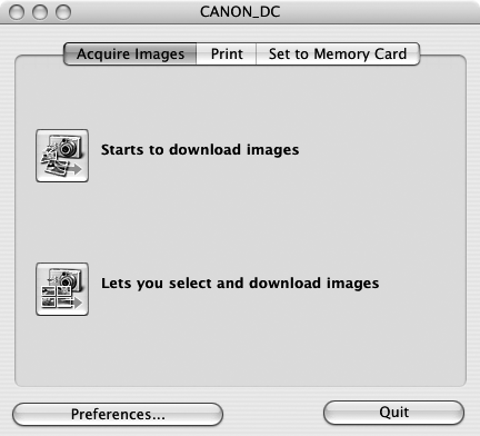 Macintosh Brug af softwaren på Macintosh-platformen Grundlæggende procedurer 49 2 Klik på [Starts to download images/ Start billedoverførsel]. Du kan justere indstillingerne, f.eks.