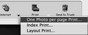 Brug af softwaren på Macintosh-platformen Grundlæggende procedurer 50 Udskrivning af billeder Der findes tre indstillinger for billedudskrivning: [One Photo per Page Print/Et billede pr.