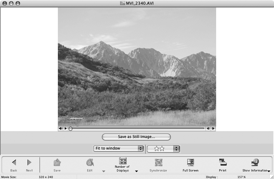 Macintosh Brug af softwaren på Macintosh-platformen Avancerede teknikker 61 Afspilning af film 1 Dobbeltklik på et billede med et filmikon i browservinduet i ImageBrowser.