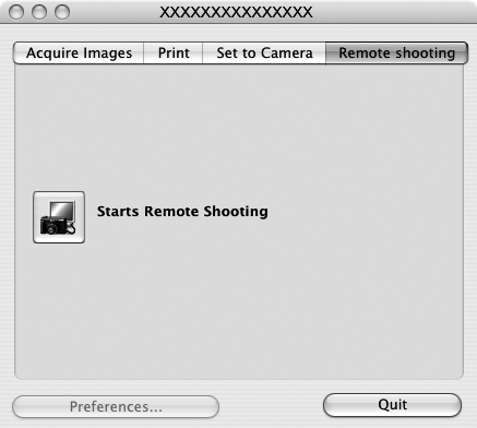 Brug af softwaren på Macintosh-platformen Avancerede teknikker 63 Fjernbetjening af kameraets udløser (Remote Shooting/Fjernoptagelse) Du kan tage billeder ved at lade en computer styre udløseren i