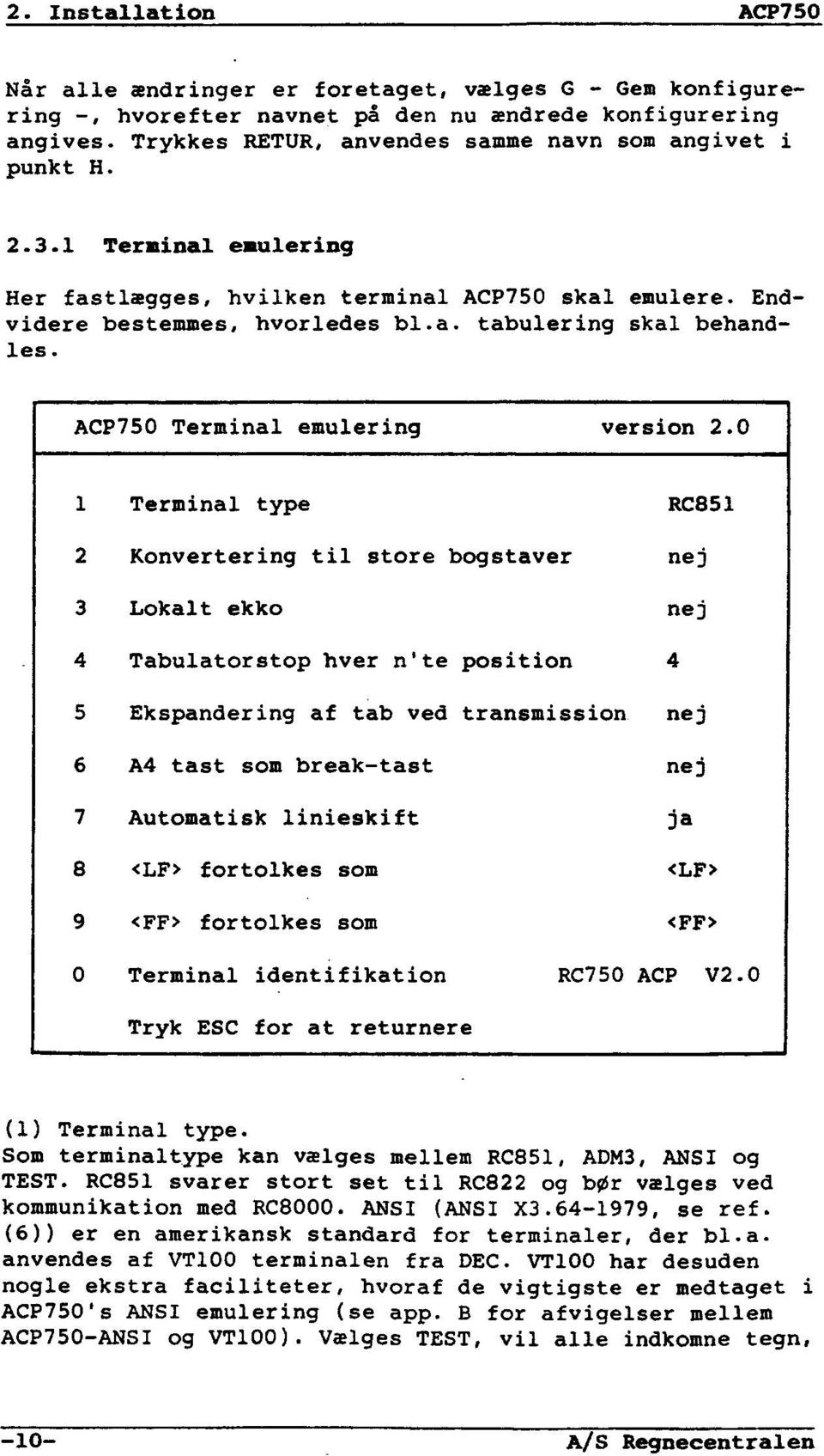 ACP750 Terminal emulering version 2.
