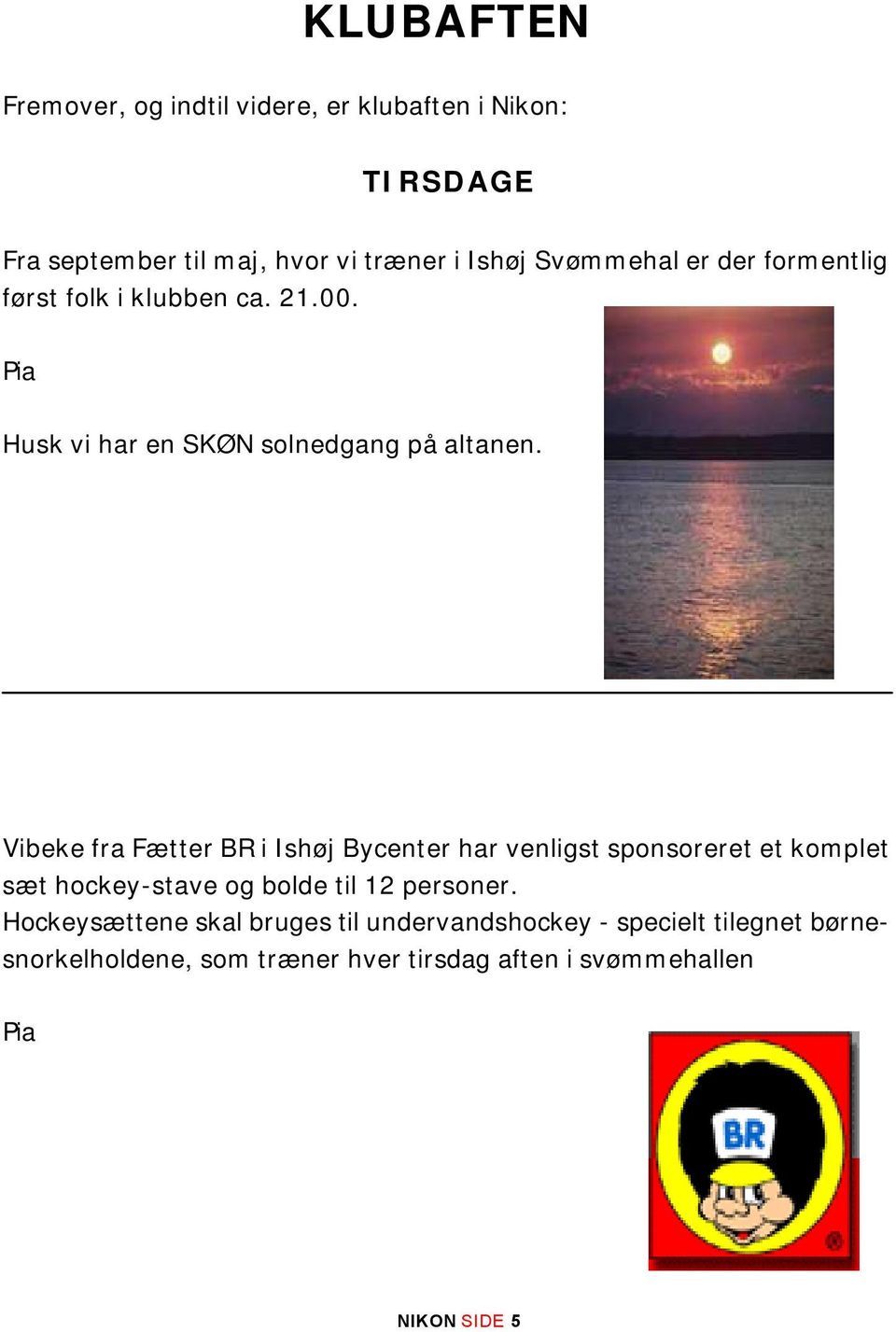 Vibeke fra Fætter BR i Ishøj Bycenter har venligst sponsoreret et komplet sæt hockey-stave og bolde til 12 personer.