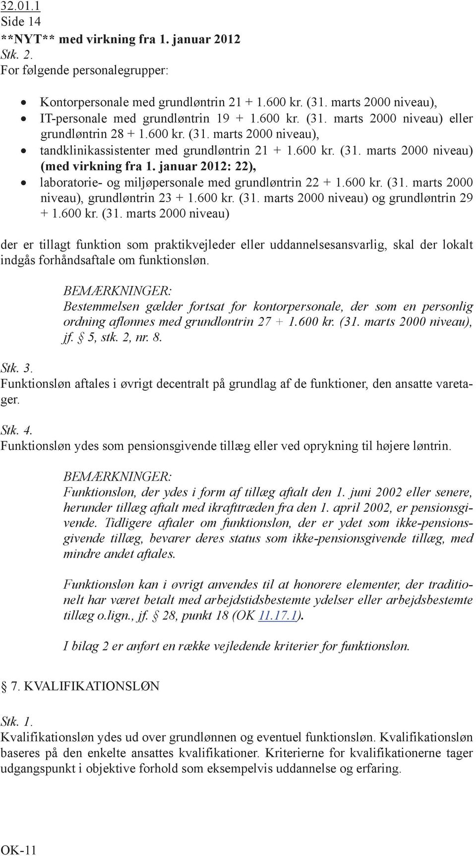januar 2012: 22), laboratorie- og miljøpersonale med grundløntrin 22 + 1.600 kr. (31.