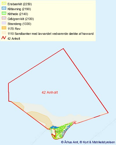 Naturtyper. Anholt og havet nord. Kort med zoom- og søgefunktion. Klik på kortet for flere detaljer. Nr.
