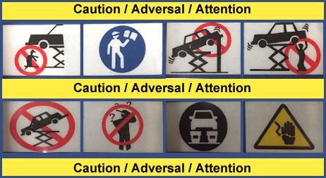 1.4 Sikkerhedssdvarseler. Alle sikkerhedsadvarselssymboler optræder på liften med det formål at henlede operatørens opmærksomhed på farlige eller usikre situationer.