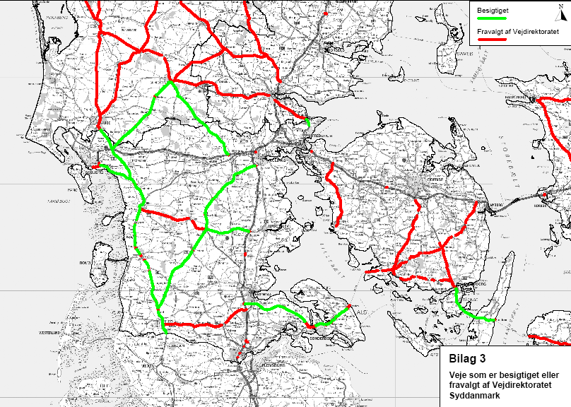Eksempel på resultat fra screening af vejnettet Strækningerne fordelt på længden af sammenhængende strækninger med samme potentielle hastighedsgrænse fordelt på vejnr Adm vejnr - 1000 m Beregnet