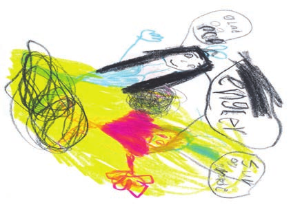 Dreng på 10 år beskriver, hvordan han har det, ved at tegne en sort bange-klump.