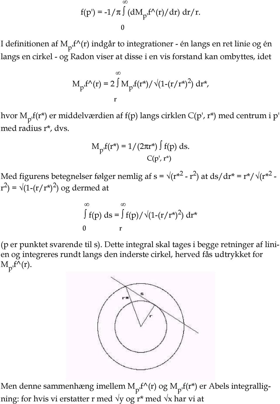 (1-(r/r*) 2 ) dr*, r hvor M p' f(r*) er middelværdien af f(p) langs cirklen C(p', r*) med centrum i p' med radius r*, dvs. M p' f(r*) = 1/(2πr*) f(p) ds.