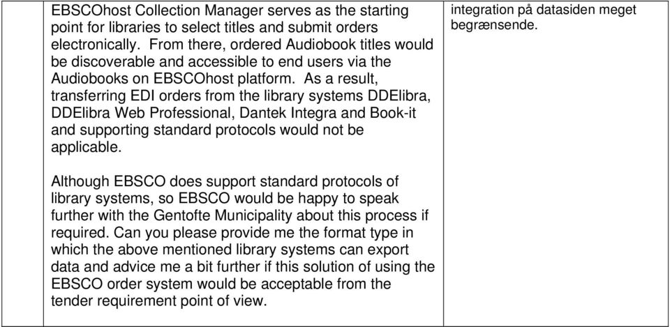 As a result, transferring EDI orders from the library systems DDElibra, DDElibra Web Professional, Dantek Integra and Book-it and supporting standard protocols would not be applicable.