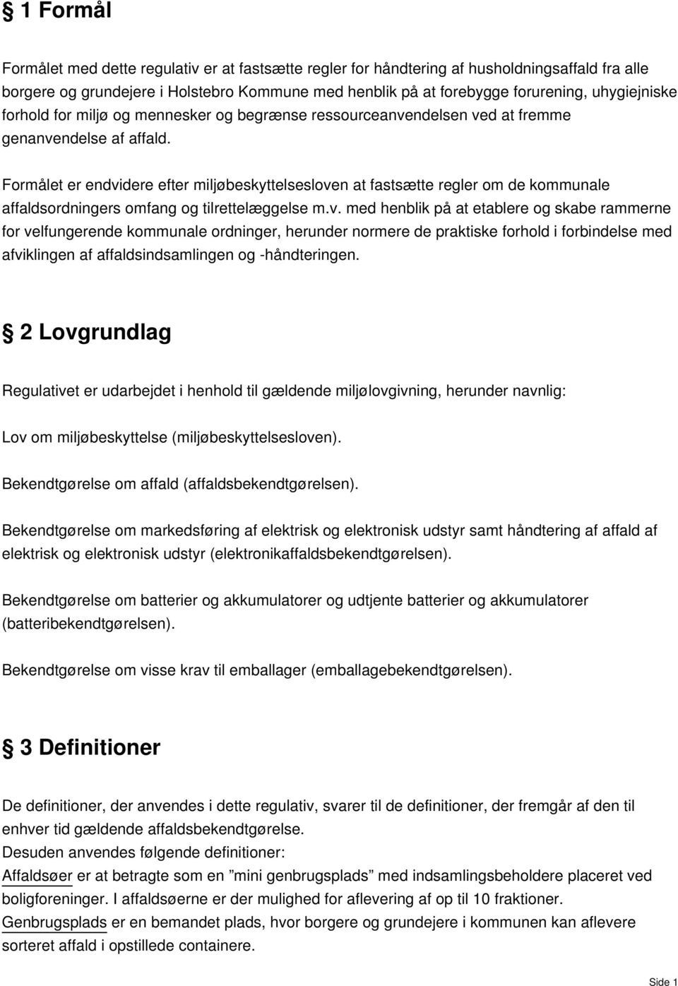 Holstebro Kommune REGULATIV FOR HUSHOLDNINGSAFFALD - PDF Free Download