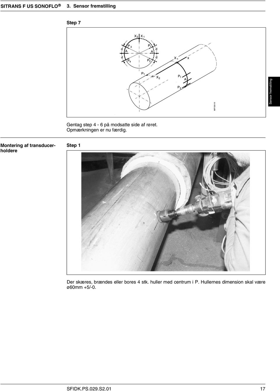 Montering af transducerholdere Step 1 Der skæres, brændes eller bores 4