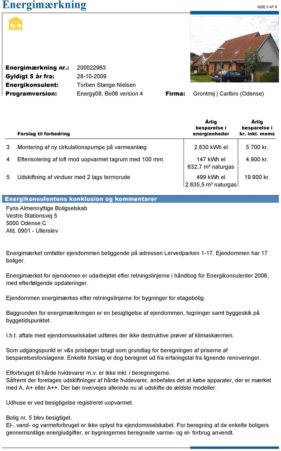 19.900 kr. Energikonsulentens konklusion og kommentarer Fyns Almennyttige Boligselskab Vestre Stationsvej 5 5000 Odense C Afd.