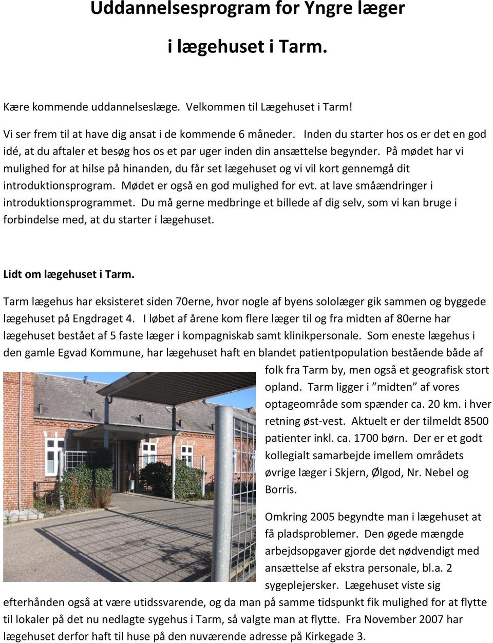 Uddannelsesprogram for Yngre læger i lægehuset i Tarm. - PDF ...