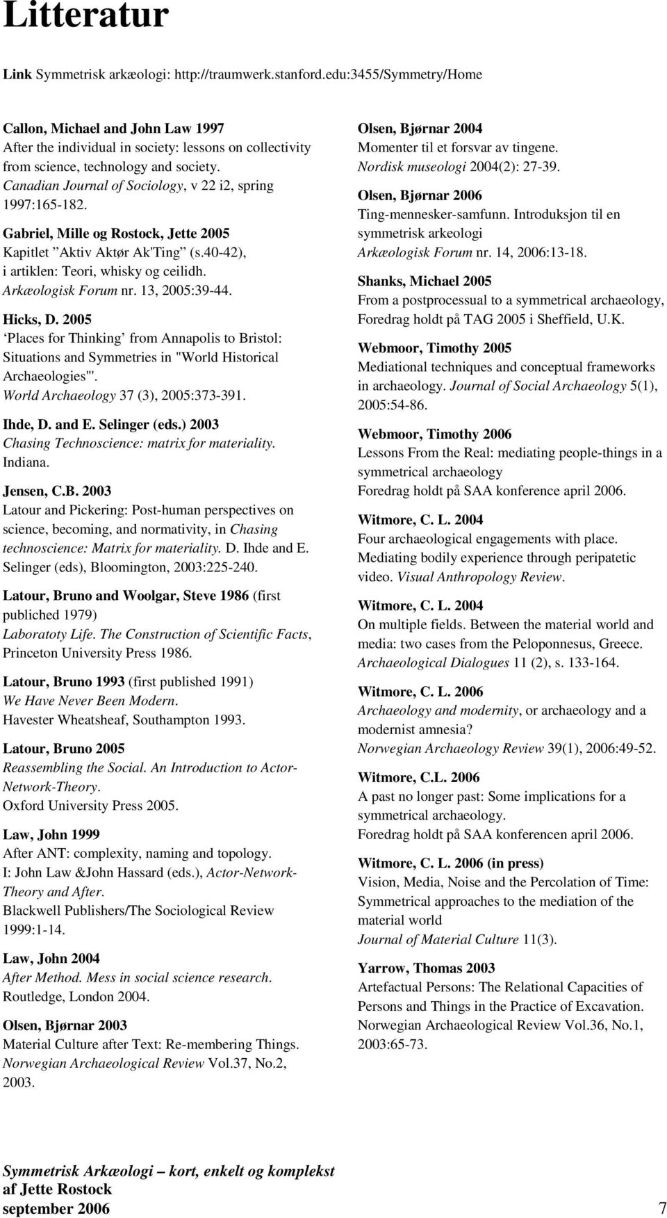 Canadian Journal of Sociology, v 22 i2, spring 1997:165-182. Gabriel, Mille og Rostock, Jette 2005 Kapitlet Aktiv Aktør Ak'Ting (s.40-42), i artiklen: Teori, whisky og ceilidh. Arkæologisk Forum nr.