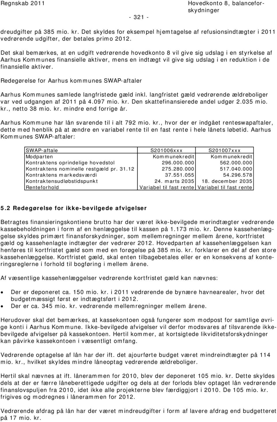 aktiver. Redegørelse for Aarhus kommunes SWAP-aftaler Aarhus Kommunes samlede langfristede gæld inkl. langfristet gæld vedrørende ældreboliger var ved udgangen af 2011 på 4.097 mio. kr.
