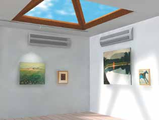 Installationseksempel Produktivt indeklima i forskellige miljøer Princippet for er at den afkølede eller opvarmede luft spredes ud under loftet.