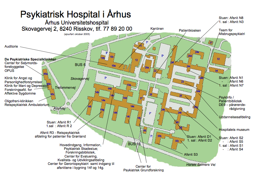 Psykiatrisk Hospital Risskov / orientering vedr. brug af eksterne lokaler Lokalerne (auditoriet) er beliggende på Skovagervej 2, 8240 Risskov, Psykiatrisk Hospital.