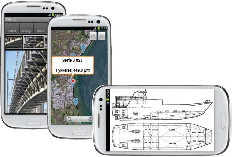 datastyringssoftware ElcoMaster Mobile App bringer kontoret til dig Ved hjælp af ElcoMaster Mobile App kan man tilslutte Elcometers Bluetooth -understøttede inspektionsinstrumenter direkte til