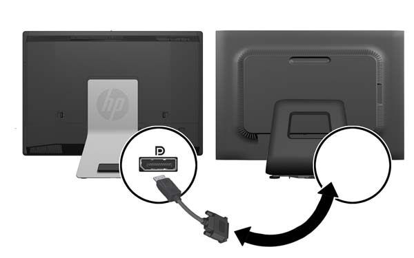 4. Hvis din sekundære skærm ikke har et DisplayPort-stik, forbindes en DisplayPort video-adapter til DisplayPort-stikket fra computeren.
