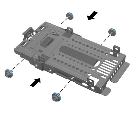 Montering af et 2,5" harddiskdrev 1. Indsæt en harddisk på 2,5" i drevholderen. Et primært harddiskdrev monteres ved at indsætte drevet i den nederste placering i drevholderen.