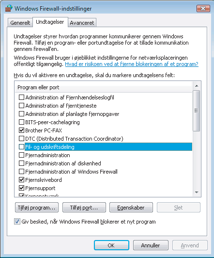 Installere drivere og software Brugere af Windows Vista : 1 Klik på knappen Start, Kontrolpanel, Netværk og internet og derefter på Windows Firewall, og klik for at ændre indstillinger.