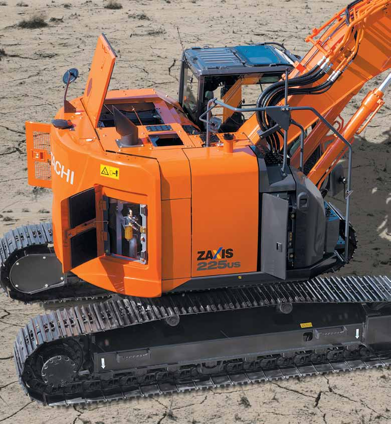 ZX225US-5 VEDLIGEHOLDELSE Hitachi har udviklet sin nye serie af ZAXIS medium gravemaskiner med nem adgang til rutinemæssig vedligeholdelse og service.