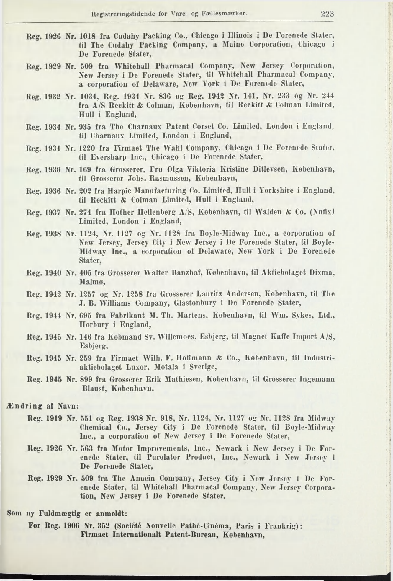 Registreringstidende for Vare- og Fællesmærker. 223 Reg. 1926 Nr. 1018 fra Cudahy Packing Co.