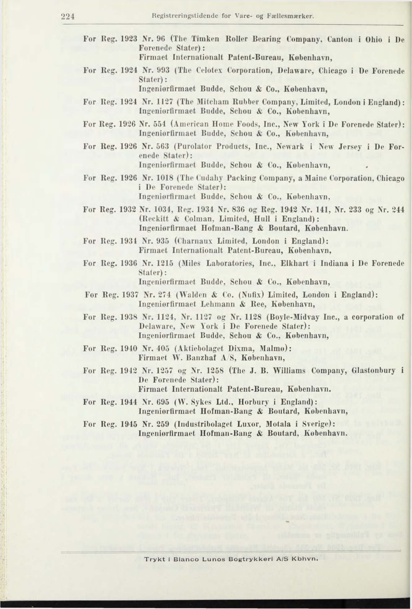 224 Registreringstidende for Vare- og Fællesmærker. For IJeg. 1923 Nr.