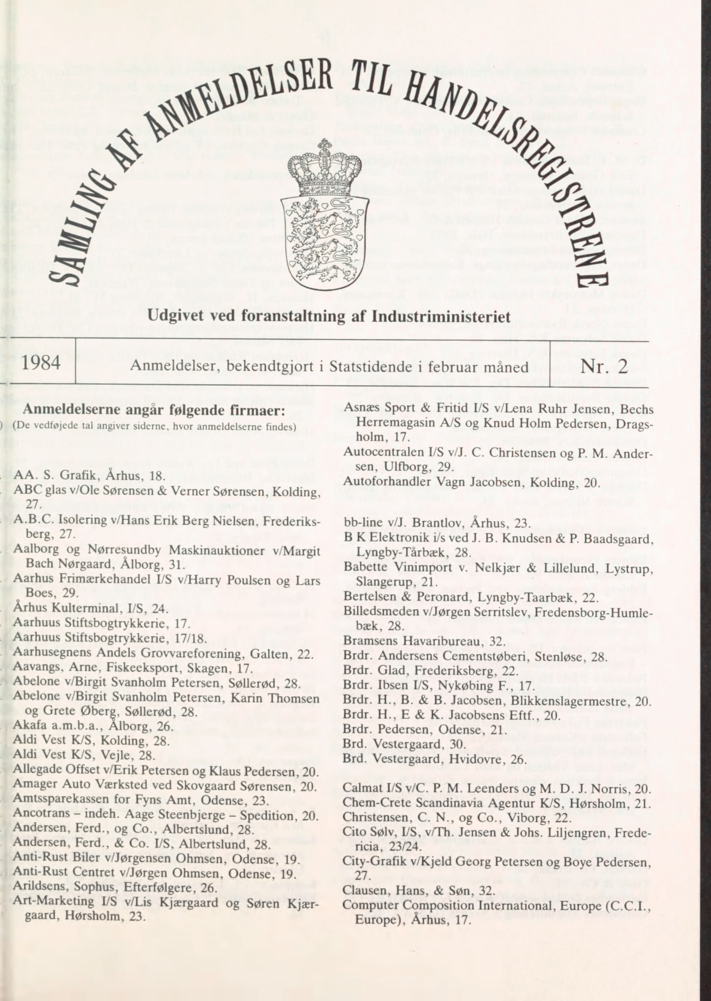 1984 Anmeldelser, bekendtgjort i Statstidende i februar måned Nr. 2 - PDF  Gratis download
