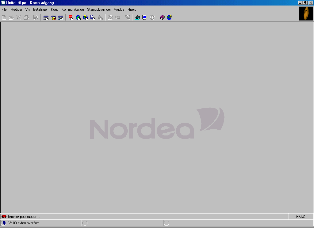 Tøm postkasse For at hente data i Nordea klikkes på ikonet med den turkise bakke. Mens du modtager data fra banken, drejer Solo-mærket i øverste højre hjørne.