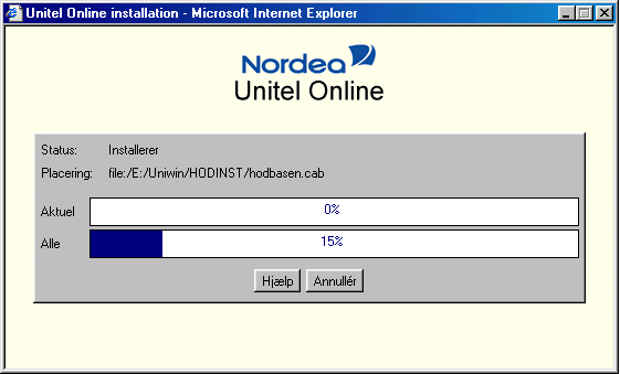 Start af Unitel Online første gang Første gang, du starter Unitel Online, installeres en række filer fra din arbejdsplads eller server, som er nødvendige for at vise Unitel Online i browseren.