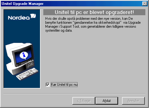 Før opgradering laver Upgrade Manager automatisk en backup af program og data.