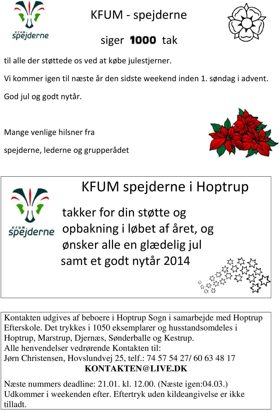Kontakten udgives af beboere i Hoptrup Sogn i samarbejde med Hoptrup Efterskole. Det trykkes i 1050 eksemplarer og husstandsomdeles i Hoptrup, Marstrup, Djernæs, Sønderballe og Kestrup.